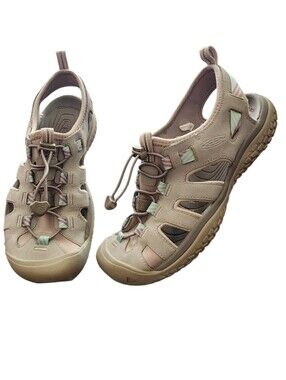 KEEN Whisper Waterproof Closed Toe Hiking Sandals Gray/Mint Green/Pink Size 9.5